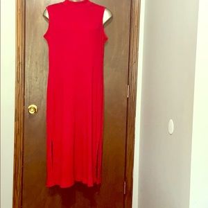 Extra Touch Red Ribbed Sleeveless Maxi Dress